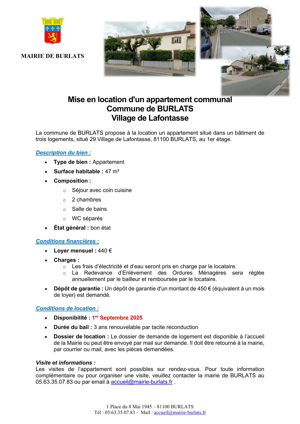 location appartement Lafontasse