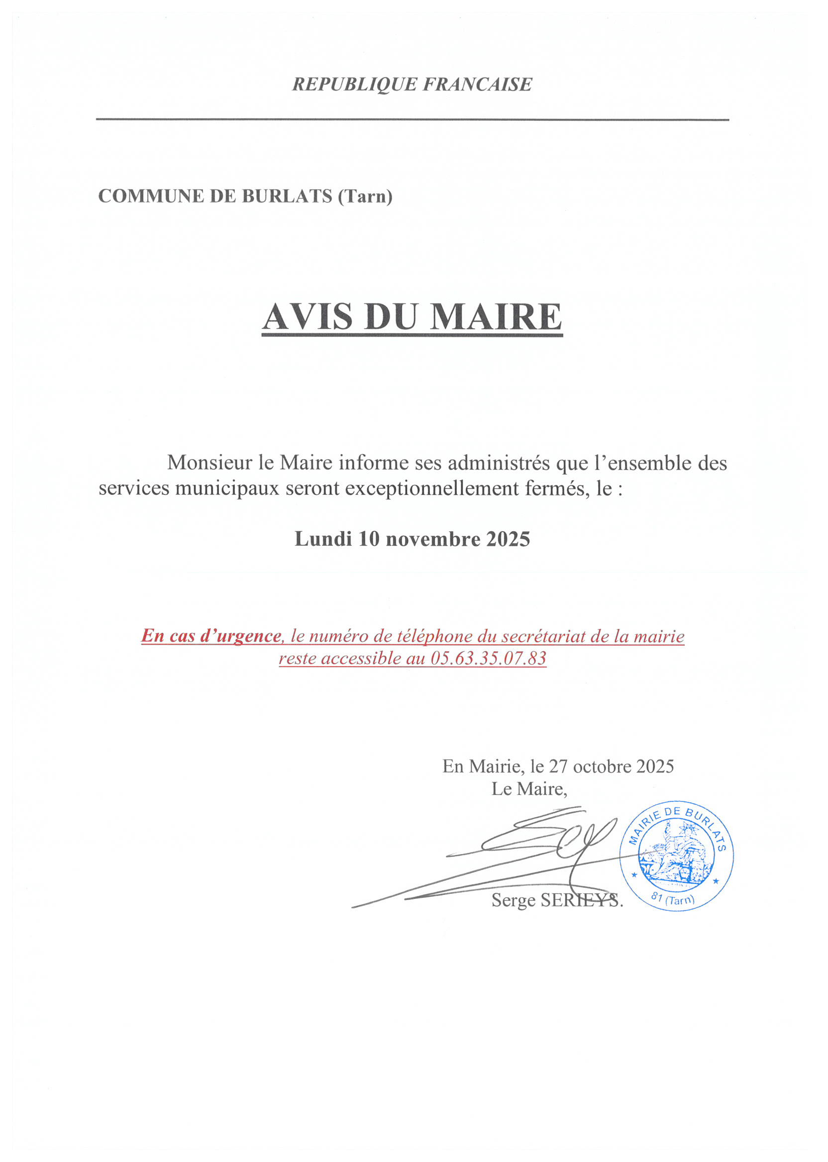 fermeture services municipaux